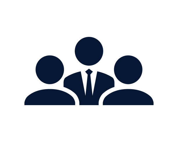 A group of people in a meeting with the boss wearing a tie A group of people in a meeting with the boss wearing a tie addressing the group. leadership clipart stock illustrations