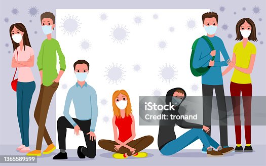 istock Group of people in protective masks. 1365589599