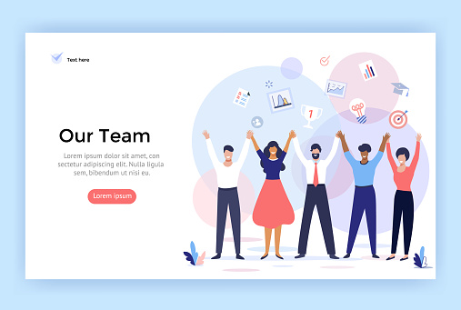 Group of people making high hands, business team concept illustration.