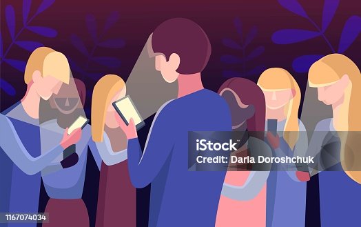 istock Group of people staring at their mobile phones in minimal flat design 1167074034
