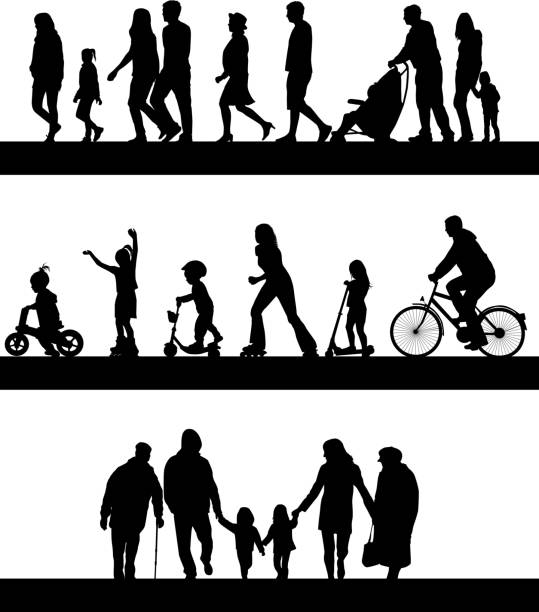 Group of people. Group of people. cycling silhouettes stock illustrations