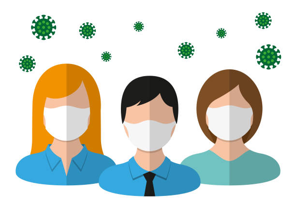 Group of people wearing medical masks Vector illustration with layers (removeable) and high resolution jpeg file included (300dpi). people borders stock illustrations
