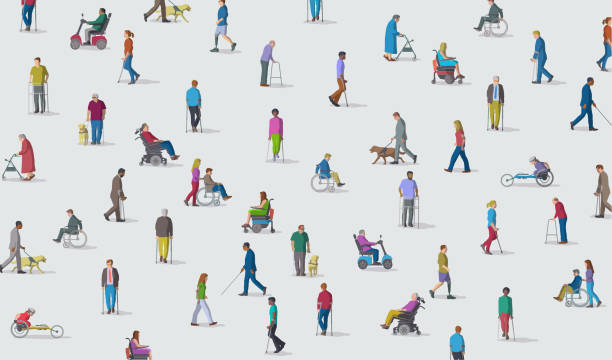 Group of People with Disabilities Large group of people representing a diverse range of Disabilities in society marketing silhouettes stock illustrations