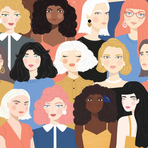 Group of portraits of diverse women, fight for equality concept, feminism, flat vector illustration vector art illustration
