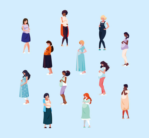 group of pregnant women avatar character group of pregnant women avatar character vector illustration design pregnant drawings stock illustrations