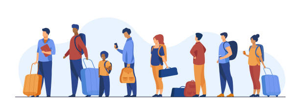 一群行李排隊的遊客 - 乘客 幅插畫檔、美工圖案、卡通及圖標