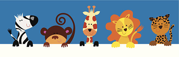 Group of wild animals vector art illustration