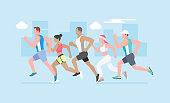 istock Group of young people running marathon. 623442760