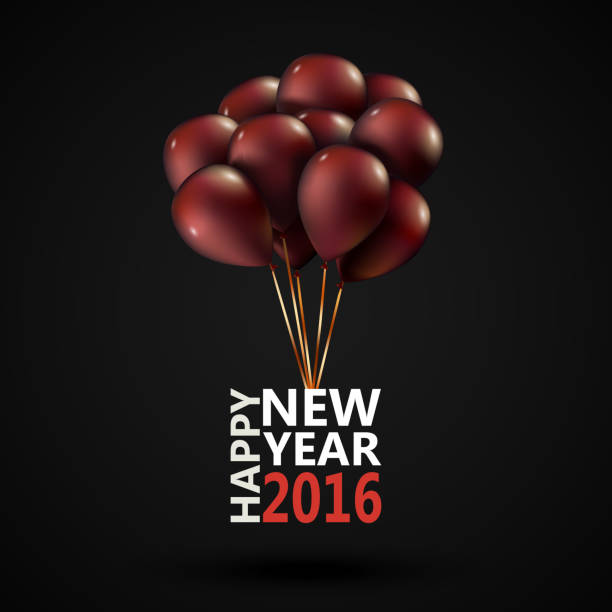 групповые фиолетовые воздушные шары, изображенные на красном фоне. вектор eps10 - happy new year stock illustrations