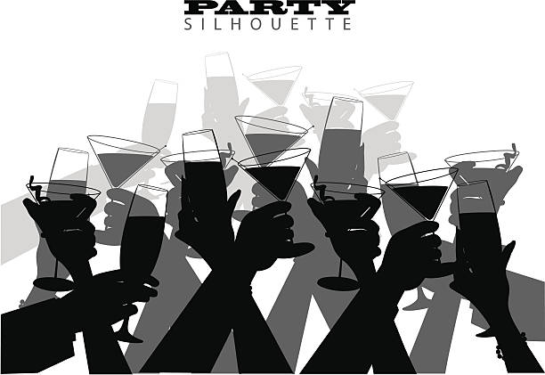 Group Toast A large group of hands toasting points to your message. champagne silhouettes stock illustrations