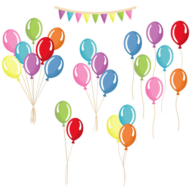 Groups, bunches of helium balloons. Set of colorful balloons. Groups, bunches  helium balloons. Separate party's balloons. balloon clipart stock illustrations