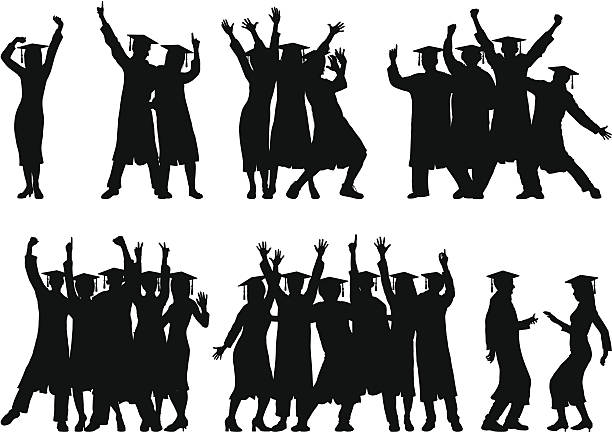 Groups of Graduates (People Are Moveable and Complete) Highly detailed graduates in groups. Each graduate is separate and complete. The mortar boards are on a different later. graduation silhouettes stock illustrations
