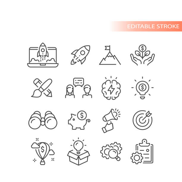 Growing business, start up vector icon set vector art illustration