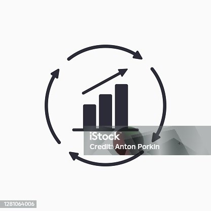 istock Growth chart with circular arrows icon. Continuous growth line icon. Vector 1281064006