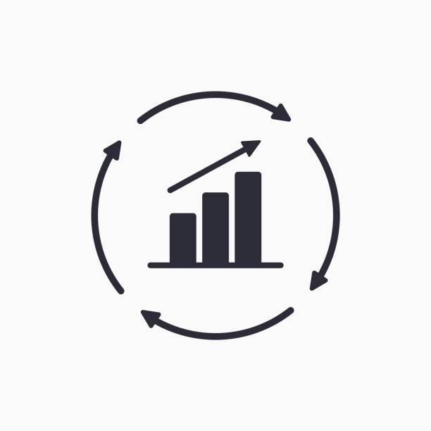 Growth chart with circular arrows icon. Continuous growth line icon. Vector  continuity stock illustrations