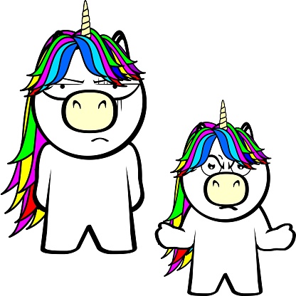 grumpy chibi unicorn kawaii illustration