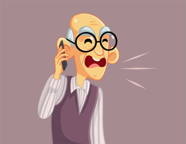Grumpy Grandfather Talking on the Phone Vector Cartoon Elderly man shouting and screaming on a phone call conversation old man crying stock illustrations