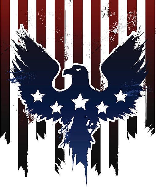 Grunge American eagle in American flag design vector art illustration