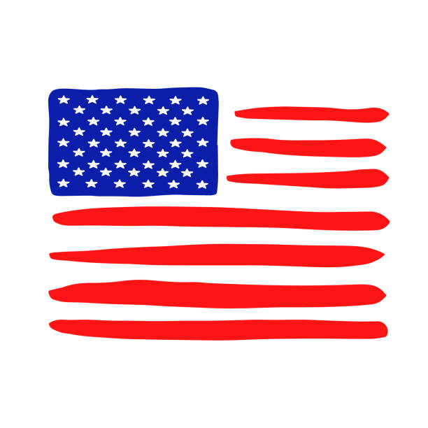 Grunge American Flag icon. Hand drawn national flag USA logo with 50 stars on white background banner. United States of America symbol abstract Vector illustration for print, poster, web, post card Grunge American Flag icon. Hand drawn national flag USA logo with 50 stars on white background banner. United States of America symbol abstract Vector illustration for print, poster, web, post card voting drawings stock illustrations
