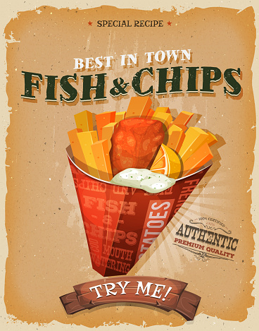 Grunge And Vintage Fish And Chips Poster