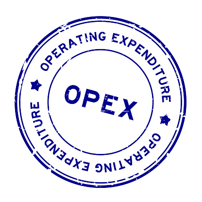 Grunge blue OPEX operating expendiure word round rubber seal stamp on white background