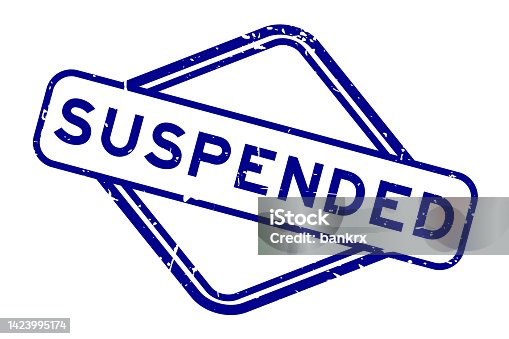 istock Grunge blue suspended word rubber seal stamp on white background 1423995174