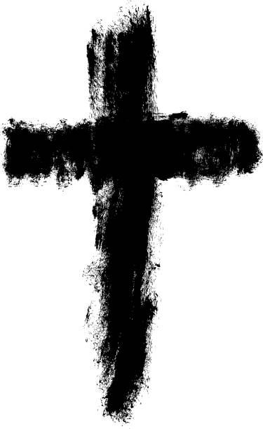 Hand Drawn Black Grunge Cross Simple Christian Cross Sign Illustrations