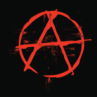 Grunge classic anarchy symbol in black and red colors