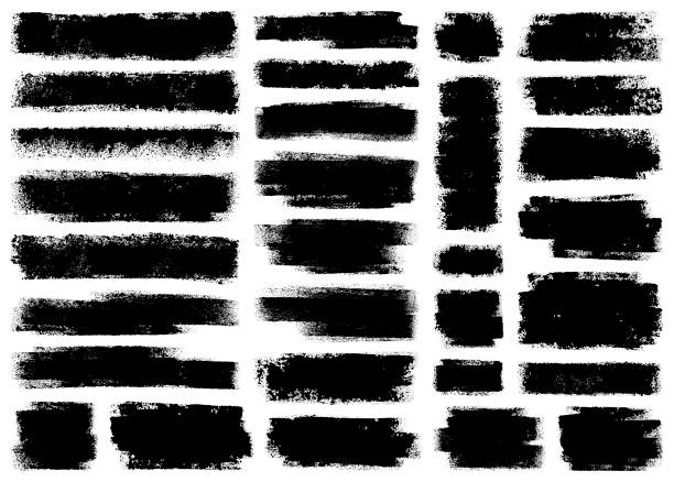 Set of grunge design elements. Black texture backgrounds. Paint roller strokes. Isolated vector image black on white.
