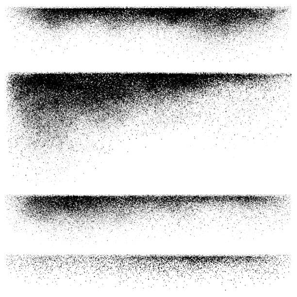Horizontal grunge design elements. Crushed charcoal isolated black on white background. Black powder, sand, dust, vector images. Set of texture edges.