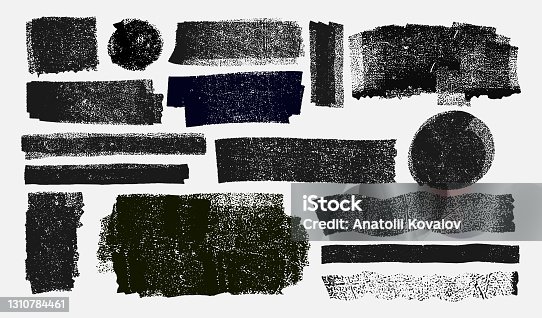 istock Grunge elements for social media. Set of Paintbrush, brush strokes templates. Design rectangle text boxes or speech bubbles. Vector dirty distress texture banners for social networks story and posts. 1310784461