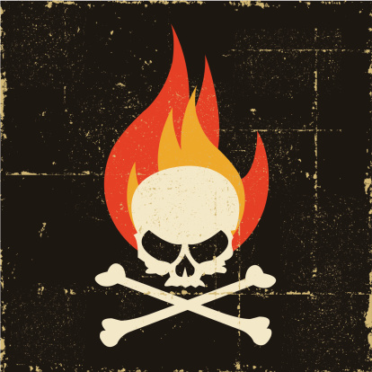 Grunge Fire Skull and Crossbones