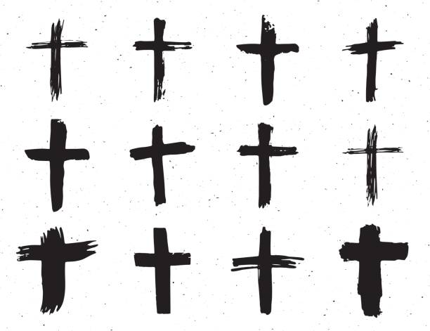 Grunge hand drawn cross symbols set. Christian crosses, religious signs icons, crucifix symbol vector illustration isplated on white background. Grunge hand drawn cross symbols set. Christian crosses, religious signs icons, crucifix symbol vector illustration isplated on white background religious cross designs stock illustrations