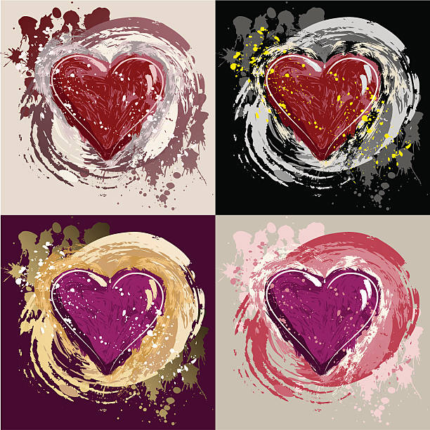 Grunge Hearts vector art illustration