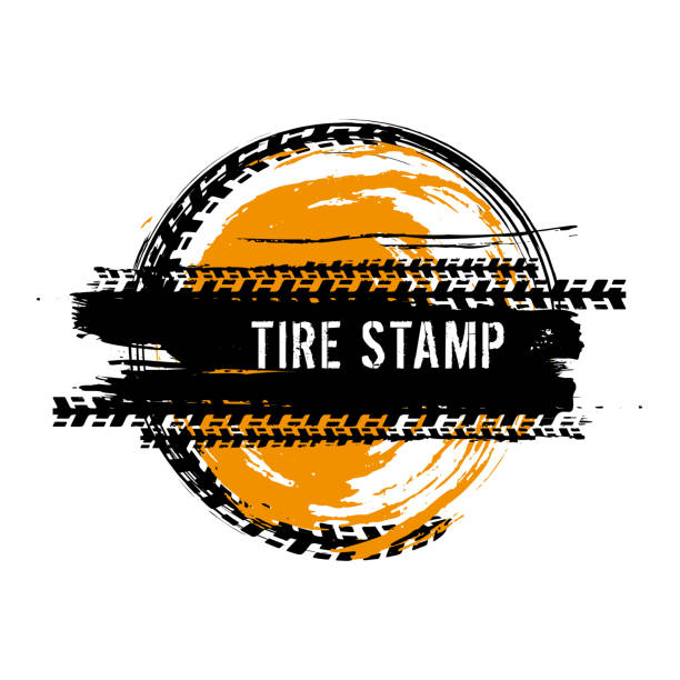 Grunge Off Road Element Grunge off-road post and quality stamp. Automotive element useful for banner, sign,  , icon, label and badge design . Tire tracks textured vector illustration isolated on white background. truck borders stock illustrations