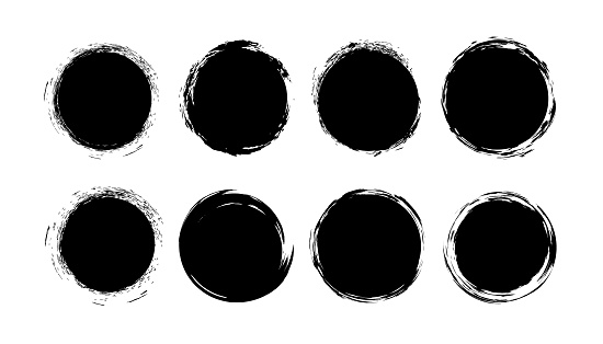 Grunge paint circle vector set. Abstract story highlight cover icons. Grunge round frames for social media stories.