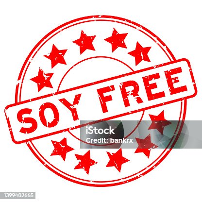 istock Grunge red soy free word with star icon round rubber seal stamp on white background 1399402665