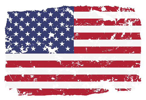 Grunge styled flag of United States. Work is done so that there is a file with the original flag and a layer with a grunge effect on top of it