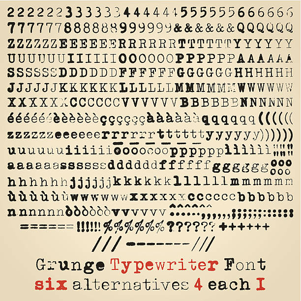 Grunge typewriter font Grunge typewriter font. Six alternatives for each glyph typewriter stock illustrations