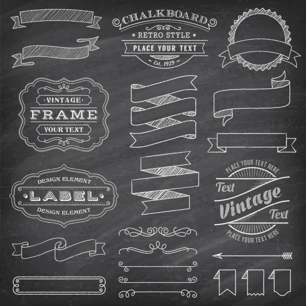 Grunge Vector Banners and Decorations Big collection of vector Banners and Labels, with decorations, swirls and more vintage design elements on a detailed vector chalkboard background chalk art equipment stock illustrations