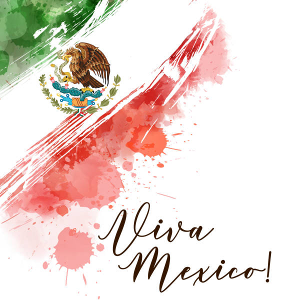 Grunge watercolored Mexico flag banner Abstract grunge watercolor painted flag of Mexico. Template for national holiday background. Horizontal banner holiday template mexican independence day images stock illustrations