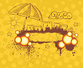Grungy Summer Banner and Hand Drawing Summer Doodles Design...