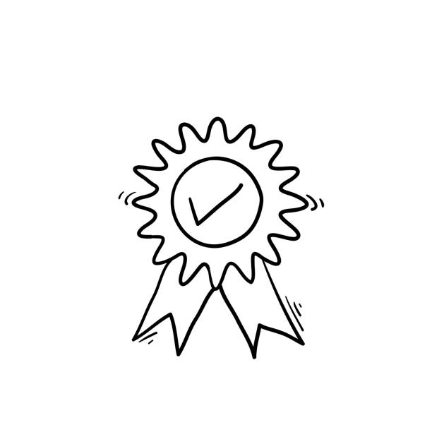 guarantee or medal thin line icon. concept of minimal consumer control emblem or assurance. hand drawn doodle illustration vector guarantee or medal thin line icon. concept of minimal consumer control emblem or assurance. hand drawn doodle illustration vector award drawings stock illustrations