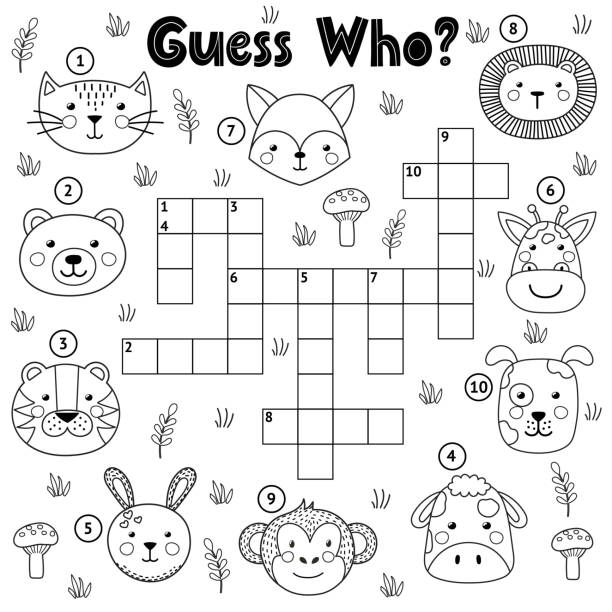 Guess who black and white crossword for kids Guess who black and white crossword for kids. Coloring page with cute animals. Vector illustration printable cow stock illustrations