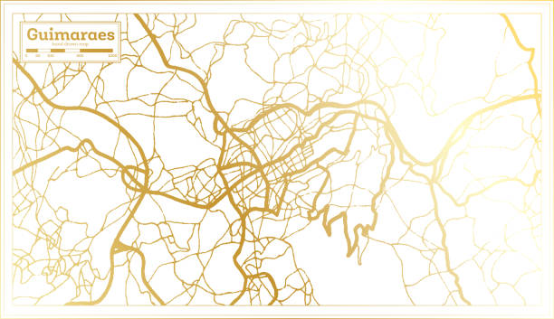 ilustrações de stock, clip art, desenhos animados e ícones de guimaraes portugal city map in retro style in golden color. outline map. - guimarães