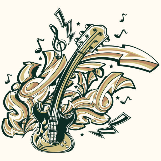 Royalty Free Heavy Metal Guitar Cartoon Clip Art, Vector