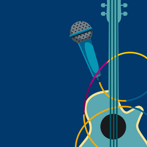 guitar and microphone. vector illustration of Billboard with guitar and microphone. concert stock illustrations