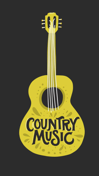 Guitar Country Music Acoustic guitar with lettering country music inside.  Great element for music festival or t-shirt. Vector concept. guitar patterns stock illustrations