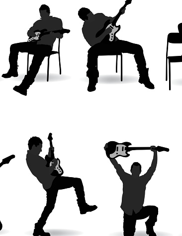 Guitarist silhouettes in different poses illustration set