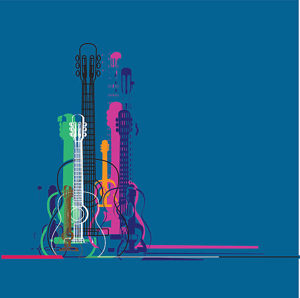 Guitars silhouette Guitars silhouette and linear colorful banner design , vibrant colorful classic guitar , place for text,concept illustration. guitar backgrounds stock illustrations